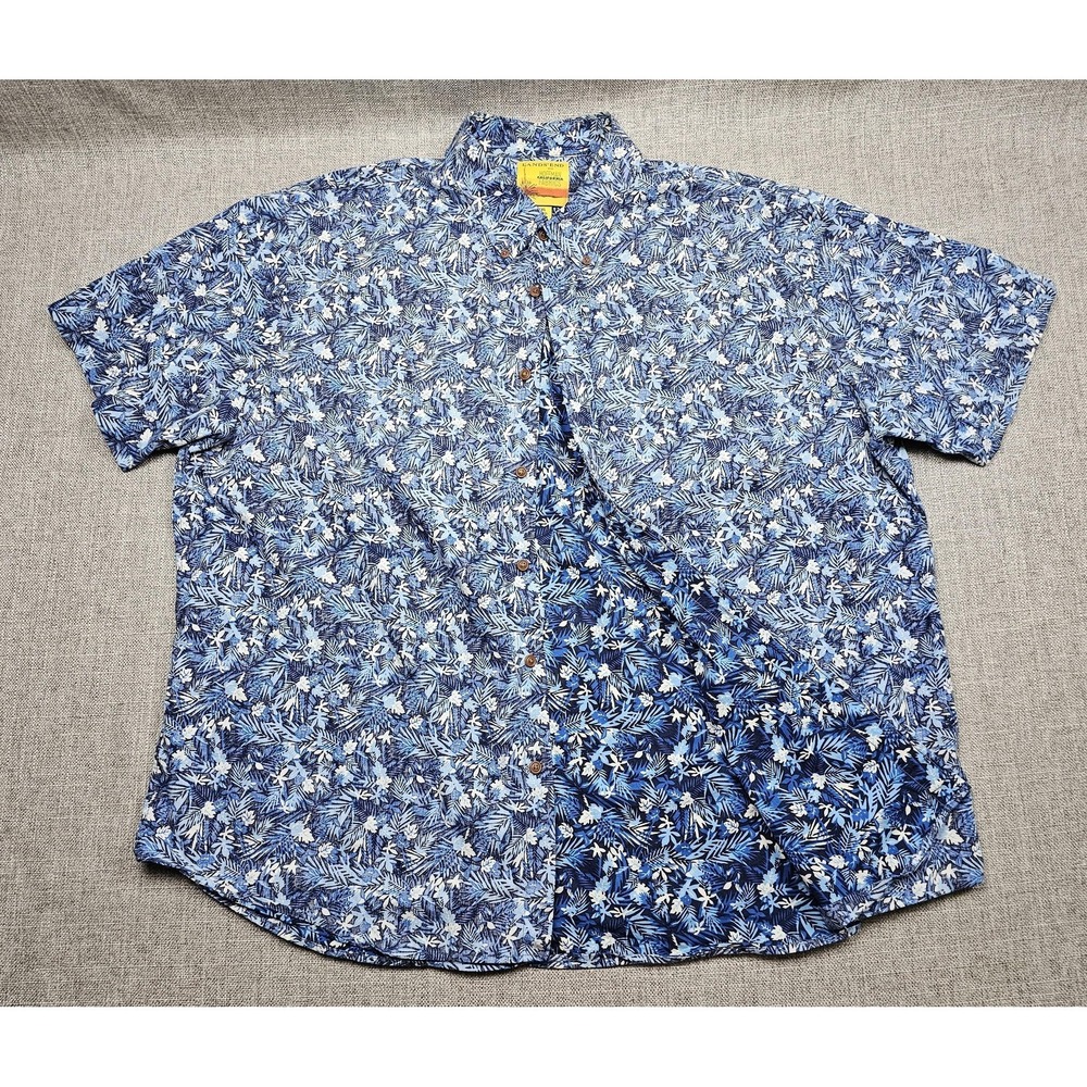 Lands' End Shirt Mens 2XL Blue Hoffman Hawaiian Aloha Floral Camp Button Front